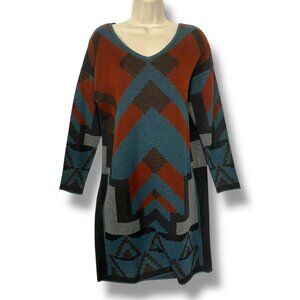 Peruvian Connection Size M Pima Cotton Sweater Dress Aztec Geometric V-Neck